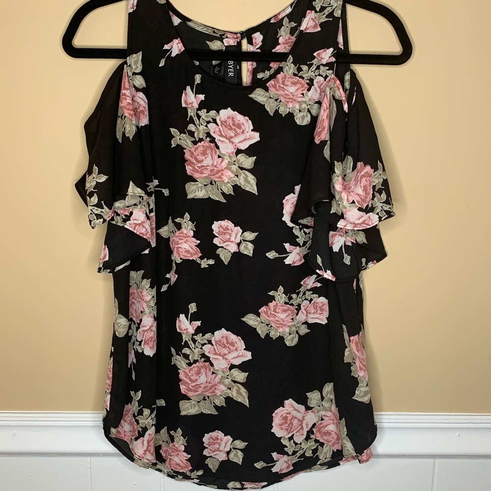 A. Byer Black Flower Print Shirt